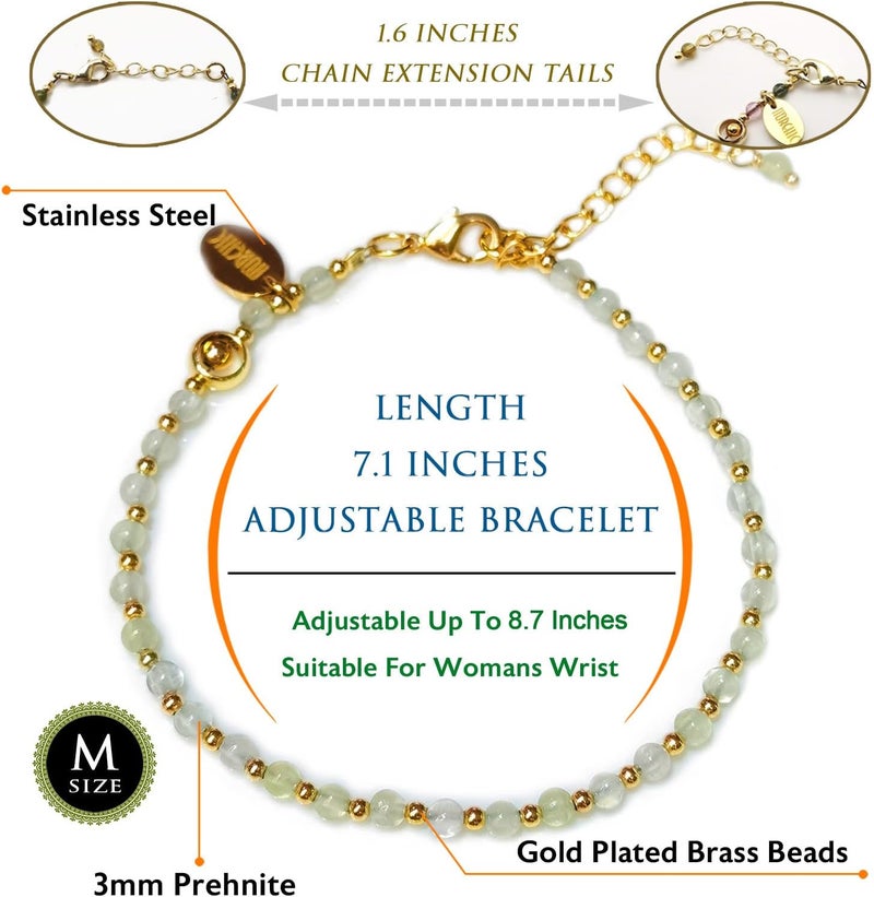 Morchic 3mm Tiny Beads Natural Gemstone Bracelet for Women, Adjustable 7.1" Energy Gem Charm Jewelry, Dainty Handmade Birthday Gift - Image 2